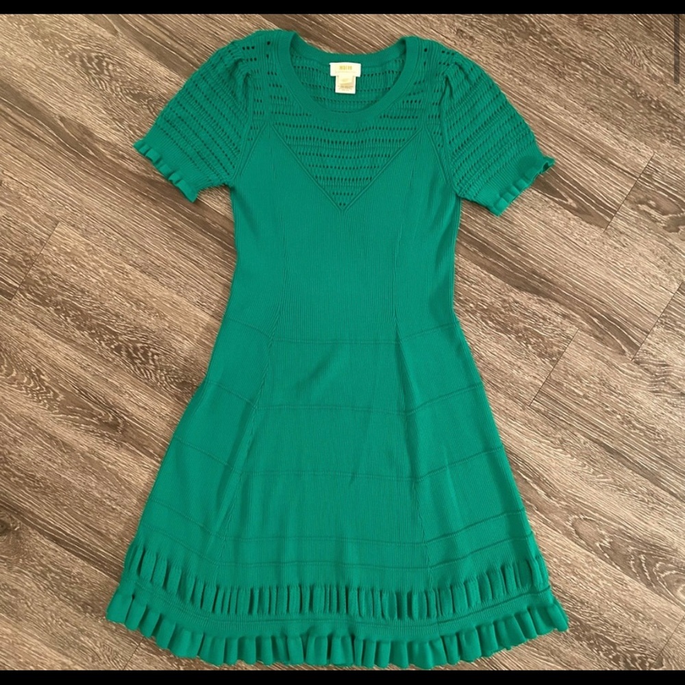 Anthropologie Maeve green knit dress perfect for spring.